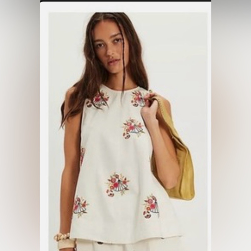 Free People Cream Strada Cotten Tank 
Size small NWT